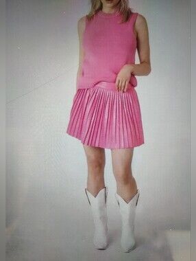 BarbieCore Hot Pink Pleated Shimmer Skater Skirt by Sincerely Ours Sz S